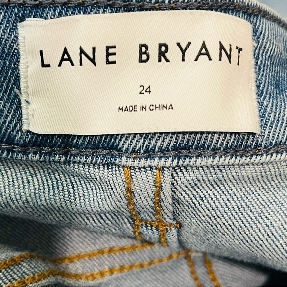 Lane Bryant Signature Fit Boyfriend Midi Denim Short - Destructed Medium Wash 24 - Picture 8 of 9